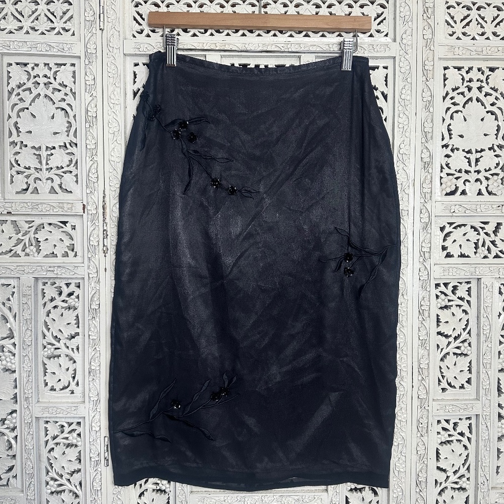 Vintage Mixed Whimsygoth Fairy Grunge Sequin Floral Silk Skirt Sz Small